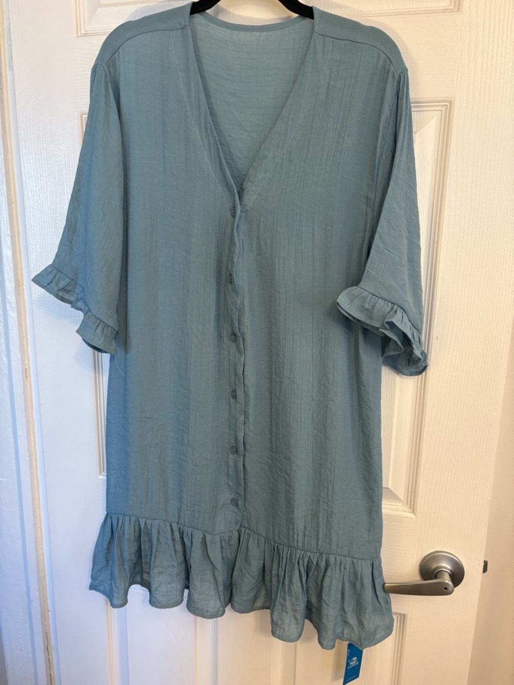 Cupshe Blue Ruffle Hem Cover Up Dress M NWT Button Front Beach Tunic Boho - Picture 5 of 8